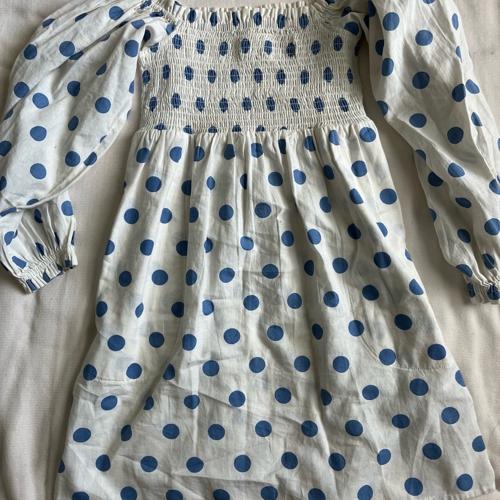 Wrangler x Billabong White and Blue Polka Dot Dress off the shoulder